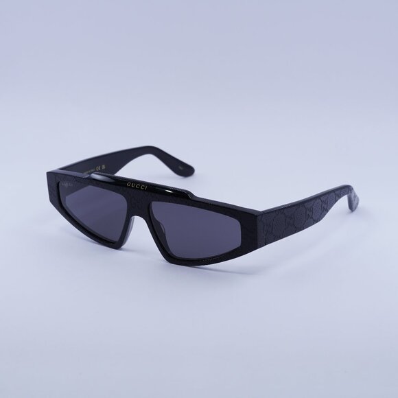 Gucci GG1591S 001 Sunglasses Black Browline Frame Grey Lenses